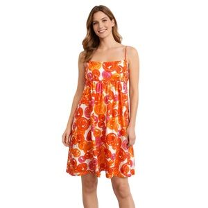 Signature London Style Spaghetti Strap Orange Pink Bubbles Dress Sundress Sz 14